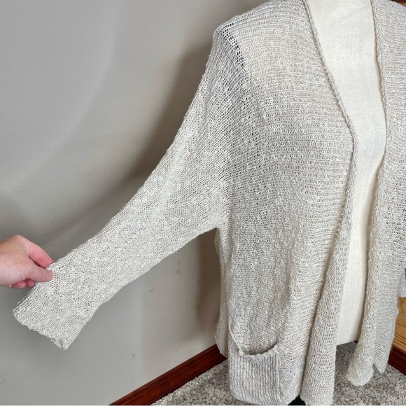 Eileen Fisher Linen Blend Open Front Knit Cardigan Cream Beige Extra Large XL - Picture 5 of 10